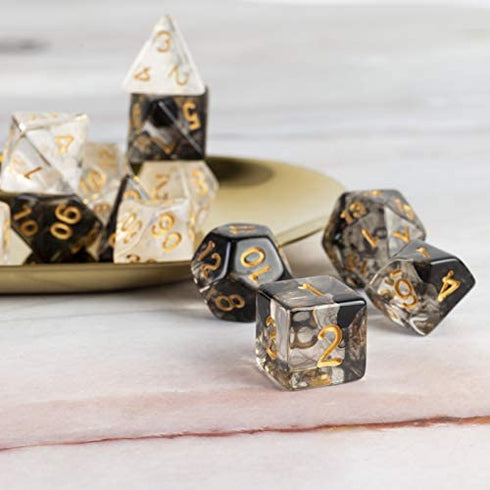 2 Sets Transparent Resin Polyhedral 7-Die Dice Set Fit Dungeons and Dragons Smoke DND Dice for Role Playing Game RPG MTG Table Game Dice (Black, White)