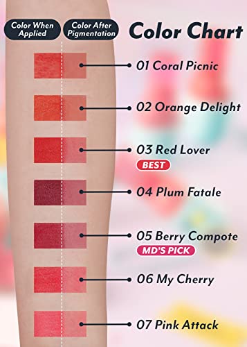 I'M MEME Water Gel Tint - Color Key Ring | Highly-pigmented, Long Lasting, Travel-Friendly, Lip Stain, 03 Red Lover, 0.09 Oz