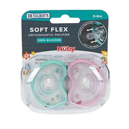 Dr. Talbot's Soft-Flex Orthodontic Pacifiers 0-6 Months, Pink/Aqua, 2 Pack