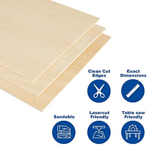 CRAFTIFF Plywood Board Basswood Sheets 1/16 inch, Thin Natural Unfinished Wood for Crafts, Hobby and Model Making – 1.5mm (5 Sheets)