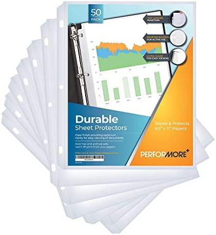 50 Sheet Protectors, Durable Clear Page Protectors 8.5 X 11 Inch for 3 Ring Binder, Plastic Sheet Sleeves, Durable Top Loading Paper Protector with Reinforced Holes, Archival Safe