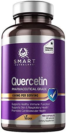 Smart Nutra Labs Quercetin 1000mg- 180 Vegan Capsules, 100 Pure Pharmaceutical Grade Quercetin Supplement- Supports Healthy Immune System, Cardiovascular Health, Anti-Inflammatory & Antioxidant Support, 180 Count (Pack of 1)