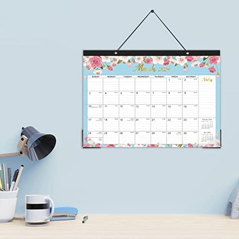 2023-2024 Desk Calendar - 18 Monthly Desk/Wall Calendar 2-in-1,16.8" x 12", Jan 2023 - Jun 2024, Thick Paper with Corner Protectors, Large Ruled Blocks - Floral