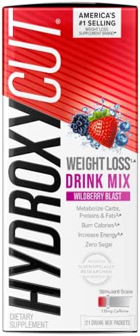 Hydroxycut Drink Mix | Weight Loss for Women & Men | Weight Loss Supplement | Energy Drink Powder | Metabolism Booster for Weight Loss | Wildberry Blast, 21 Packets (packaging May Vary)