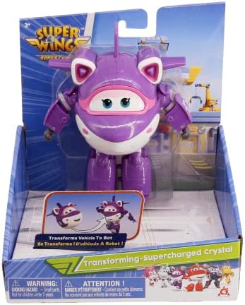 Super Wings - 5'' Transforming Supercharged Crystal Airplane Toys Action Figure | Season 4 | Airplane to Robot | Birthday Gift for 3 4 5 year old Boys and Girls | Toy Plane Vehicle for Preschool Kids