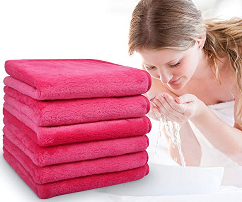 VIVOTE Microfiber Face Cloths Reusable Makeup Remover Cloth Ultra Soft Washcloths for Women and Baby 12Inch X 12Inch (6 pack, Dark pink)
