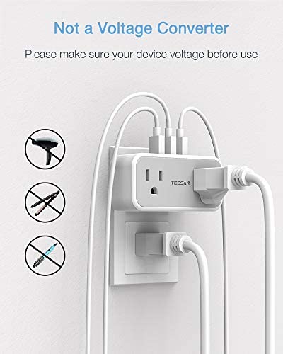 2 Prong to 3 Prong Outlet Adapter, TESSAN US to Japan Plug Adapter with 2 Outlets 3 USB Wall Charger, Travel Power Splitter for USA to Japanese Canada Mexico Philippines Peru, Type A