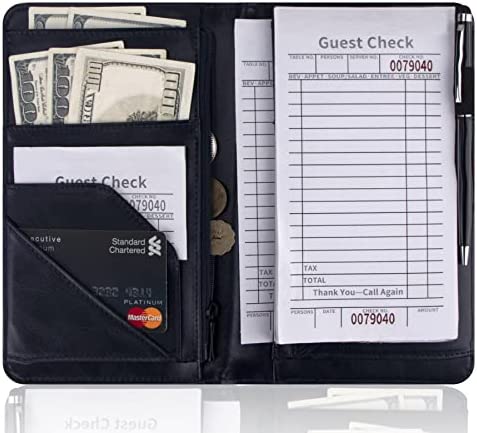 BVYA Upgraded 10 Pockets PU Server Book Organizer, Server Books with Zipper Pocket, Guest Check Pen Holder Serving Book Fit Server Waitress Apron, With a Pen