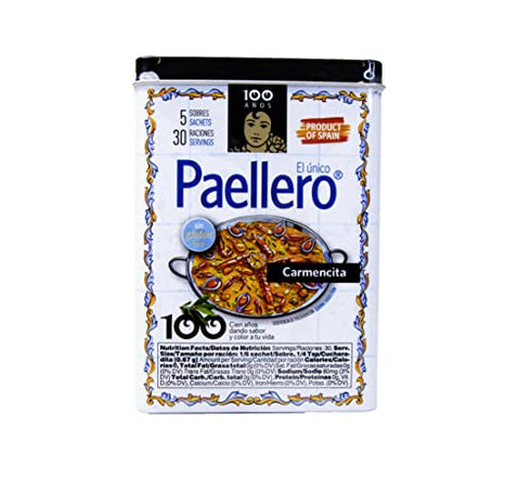 Carmencita. Paellero Paella Seasoning with Saffron (5 sackets) in metallic Tin. 20g (0.71oz)