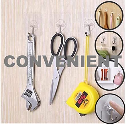 QUALIALL Adhesive Hooks, 20 Packs, 33lbs/15kg Premium Heavy Duty Wall Ceiling Hooks for Hanging, Damage Free, Clear Sticky Hanger for Kitchen, Bathroom Shower Outdoor Use.
