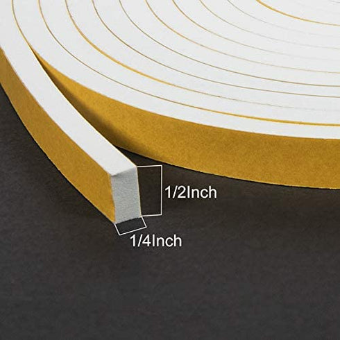 fowong White Door Weather Stripping 26 Feet, 1/2 Inch Wide X 1/4 Inch Thick, High Density Foam Tape Roll Neoprene Rubber Adhesive Weatherstrip Door Seal, Window Insulation, 2 Rolls X 13 Ft Each