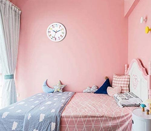 Lumuasky Colorful Wall Clock for Kids 12 Inch Silent Non-Ticking Battery Operated Clock for Nursery Classroom School Office Bedroom Living Room Kitchen