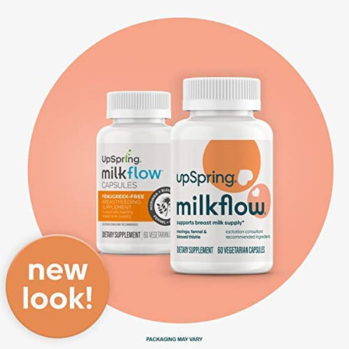 UpSpring Milkflow Breastfeeding Supplement Capsules with Moringa & Blessed Thistle | Fenugreek-Free | Lactation Supplement to Promote Healthy Breast Milk Supply | 60 Capsules