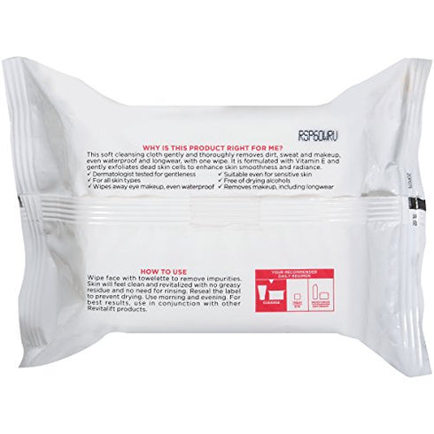 L'Oreal Paris Skincare Revitalift Makeup Removing Wipes with Vitamin E, Face Cleansing Towelettes, Gentle Makeup Remover, Removes Dirt, Sweat and Makeup, 30 Count