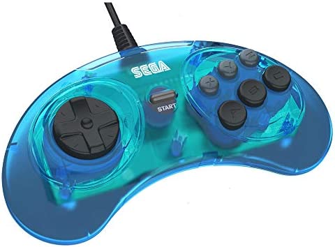 Retro-Bit Official Sega Genesis USB Controller 6-Button Arcade Pad for Sega Genesis Mini, PS3, PC, Mac, Steam, Switch - USB Port - (Clear Blue)