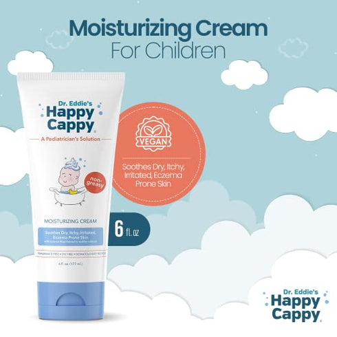 Moisturizing Cream For Children, Soothes Dry, Itchy, Irritated, Eczema Prone Skin, Dermatologist Tested, Fragrance-Free, No Dye, Non-Greasy, by Happy Cappy