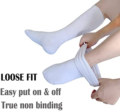 Extra Wide Socks for Lymphedema Swollen Feet Leg, Bariatric Socks, Medical Cast Sock, Diabetic Non Binding Socks – Neuropathy Swelling Feet Socks for Women Men(2 Pairs(White))