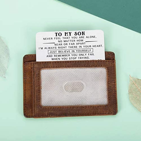 Graduation Birthday Gifts for Son Kid from Mon Dad Wallet Insert Card for Teen Boys Inspirational Coming-of-age Valentines Gift for Stepson Son in Law Christmas Anniversary for Men Him Adult Military