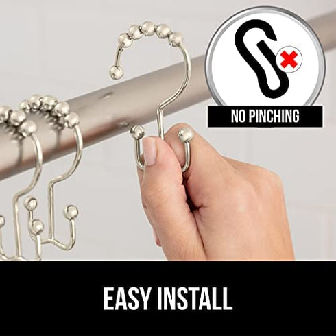 Gorilla Grip Shower Curtain Hooks, Stainless Steel Rust Resistant Easy Install Rings Set of 12, Decorative Liner Ring for Bathroom Hanging Rods, Friction Free Metal Hook, Bath Room Accessory, Nickel