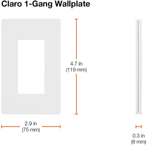 Lutron Claro 1 Gang Decorator/Rocker Wallplate, Gloss, White (6-Pack) | CW-1-WH-6