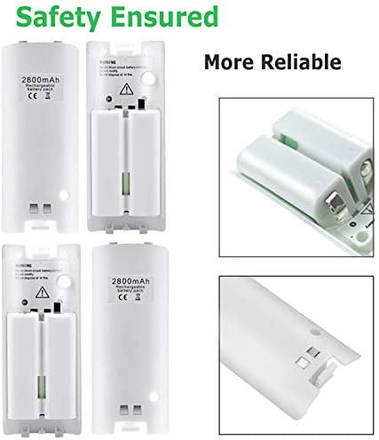 4-Pack Rechargeable Battery Packs for Wii and Wii U Remote Controller,High-Capacity Ni-MH Battery(2800mAh) Replacement for Nintendo Wii Remote Charging Station(Charger not Included)