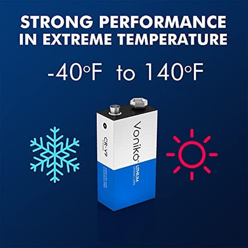 VONIKO Lithium Batteries 9 Volt 2 Pack – 9V Lithium Batteries – Long Life Smoke Detector Batteries 10 Years Shelf Life - 9 Volt Battery for Smoke Alarms and Medical Equipment