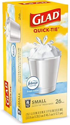 Glad Small Trash Bags - OdorShield 4 Gallon White Trash Bag, Gain Fresh Scent with Febreze - 26 Count (Package May Vary)