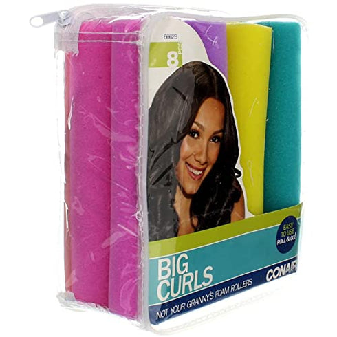 Conair Foam Hair Rollers for Big Loop Curls, Hair Rollers, Hair Curlers in Assorted Sizes, 8 Count