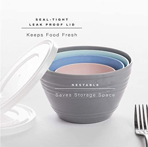 BINO Plastic Mini Prep Bowls with Lids Set - Plastic Bowl Set Prep Bowls for Kitchen