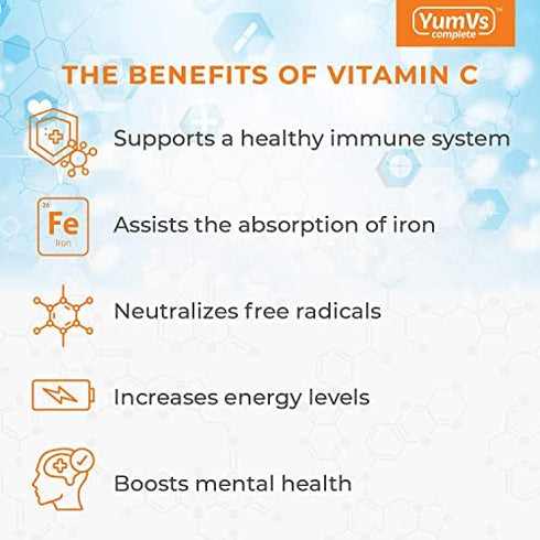 Vitamin C Gummies by YumVs | Daily Dietary Supplement for Adults and Kids, 250mg | Natural Orange Flavor Pectin Gummies, 100-Count | Gluten Free, Vegan, Kosher, Halal