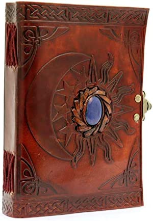 Leather Journal with Unlined Pages - Sun & Moon Leather Bound Writing Journal for Women & Men (5x7 in) Lined Journals for Women, Leather Bound Notebook Ruled Journal & Diary, Lined Journal for Writing