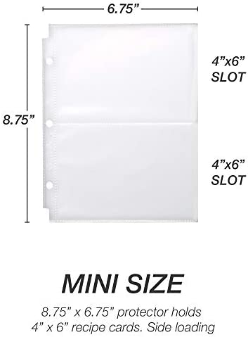 Samsill Clear 4x6 Recipe Card Protectors (25 Pack Mini Binder Sheets)