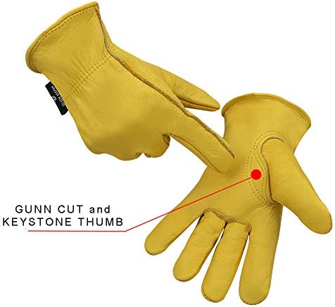 Heavy Duty Industrial Safety Gloves Hunting Gloves, Grain cowhide Leather Shooting Gloves for Driving/Riding/Gardening/Farm - Extremely Soft and Sweat-absorbent - Perfect Fit for Men & Women (Medium)