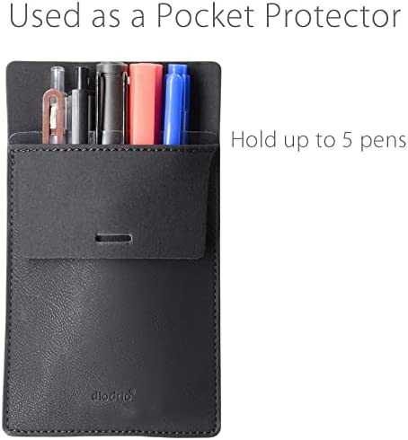 Pocket Protector, Leather Pen Pouch Holder Organizer, for Shirts Lab Coats, Hold 5 Pens, Designed to Keep Pens Inside When Bend Down. No Breaking of Pen Clip. Thick PU Leather, Black, 2 Per Pack.