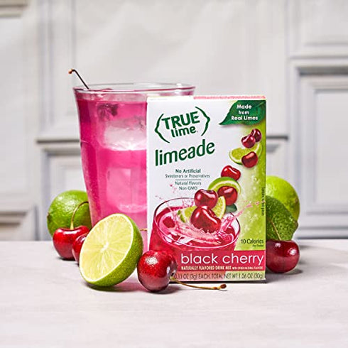TRUE LIME Black Cherry Limeade Drink Mix (10 Count - 1 pack) | Made from Real Limes | No Preservatives, No Artificial Sweeteners, Gluten Free | Water Flavor Packets & Water Enhancer with Stevia