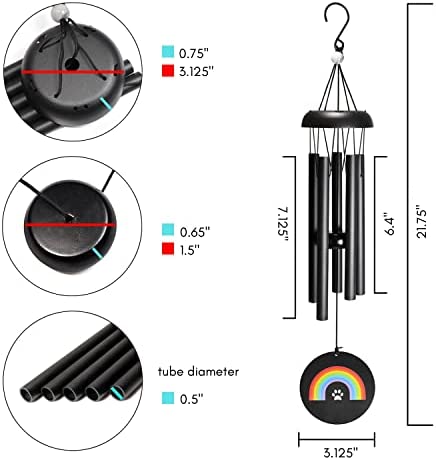 Solsken Home Pet Memorial Wind Chime 22” - Pet Memorial Gifts, Dog Sympathy Gifts, Pet Loss Gifts, Dog Memorial Gifts for Loss of Dog - Black