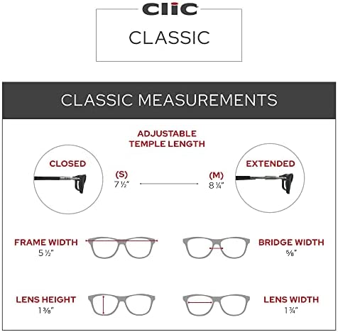 Clic Magnetic Reading Glasses, Computer Readers, Replaceable Lens, Adjustable Temples, Classic
