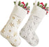 SherryDC Faux Fur Snowflake White Christmas Stockings Set of 2 Fireplace Xmas Decoration Holder (Silver + Gold)