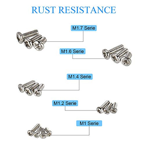 HanTof 800pcs M1/M1.2/M1.4/M1.6/M1.7 Tiny Screws for Electronics, Very Small Phillips Pan Head Machine Screws, Micro screws, Mini Screws Assortment Kit for Electronic Repair,Nickel-Plated Carbon Steel