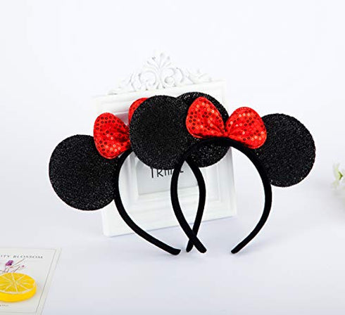 FANYITY Mouse Ears Headbands Sequin Hair Band for Girls Women Boys Party, 3 Pieces