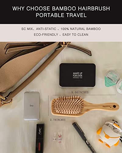 BFWood Bamboo Paddle Hairbrush with Bamboo Bristles for Massaging Scalp