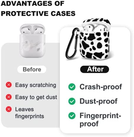 MOLOVA Airpod Case Soft Silicone Flexible Skin Cow Print Airpods Case Cover for Apple AirPods 2&1 Cute for Girls with Keychain (Cow)