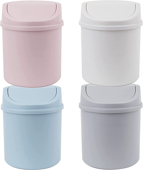 SOUJOY 4 Pack Mini Trash Can, 3L Plastic Desktop Garbage Can with Lid, Modern Desk Waste Bin for Bathroom Vanity, Desktop, Tabletop, Countertop or Coffee Table