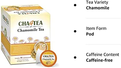 Cha4Tea 36-Count Pure Camomile Herbal Tea Pods for Keurig K-Cup Brewers - Bedtime/Sleep-well/Nightly Calm/Relaxing Tea