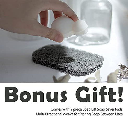 myHomeBody Soap Pocket Exfoliating Soap Saver Pouch | Body Scrubber Sponge, Exfoliator for Bath or Shower | for Large Bar Soap or Leftover Bits | Graphite Gray, 2 Pack + 2 Soap Lifting Pads