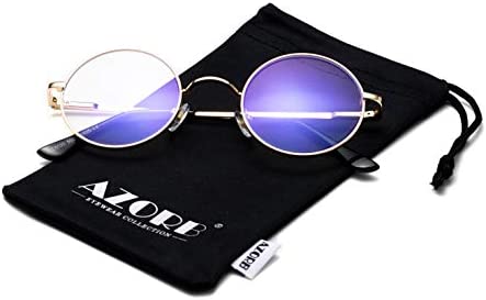 AZorb Blue Light Blocking Glasses for Women Men Retro Round Metal Frame Eyeglasses (Gold)