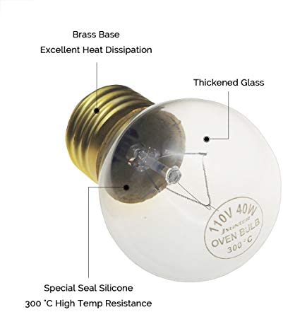 Jslinter 40 watt Appliance Oven Light Bulb - High Temp - 120v Clear - 415 Lumens - E26/E27 Medium Brass Base - G45 4-Pack
