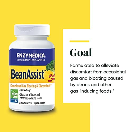 Enzymedica, Bean Assist, Fast-acting Digestive Enzymes for Gas and Bloating, 30 Capsules