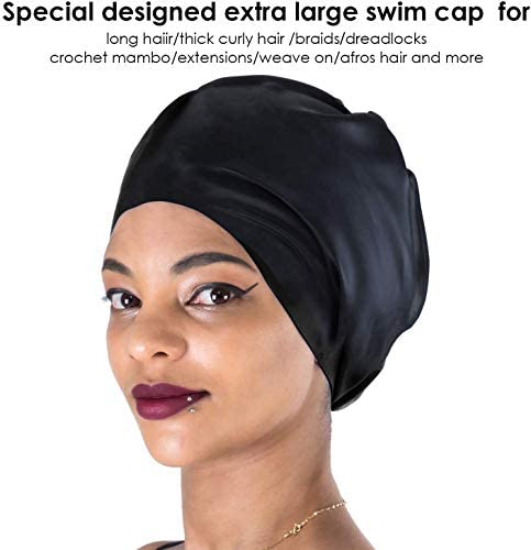 Dsane Extra Large Swimming Cap for Women and Men,Special Design Swim Cap for Very Long Thick Curly Hair&Dreadlocks Weaves Braids Afros Silicone Keep Your Hair Dry