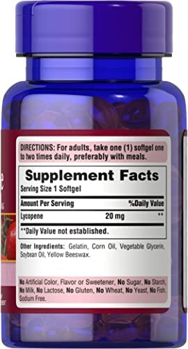 Lycopene 20 Mg, Promotes Prostate and Heart Health, 60 Count by Puritan's Pride